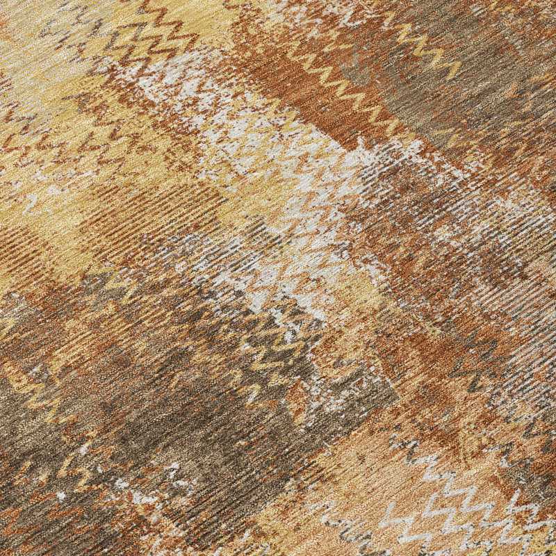 Machine Washable Indoor/Outdoor Chantille ACN2790 Abstract Rug, 9' x 12', Copper