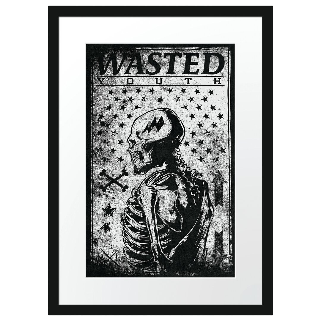 Gerahmtes Poster Wasted Youth Schwarz