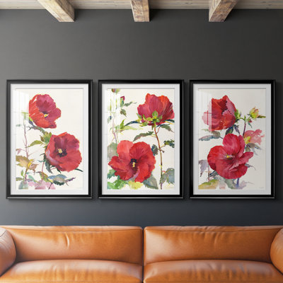 Hibiscus Glow I - impression encadrée sur mesure de qualité supérieure - 3 pièces