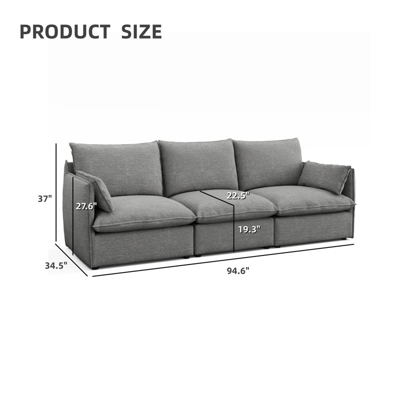 94.6" Modular Sectional Sofa For Living Room, Comfy Cloud Couch Upholstered Sofa With With Removable & Washable Covers, Spill-Proof Fabric