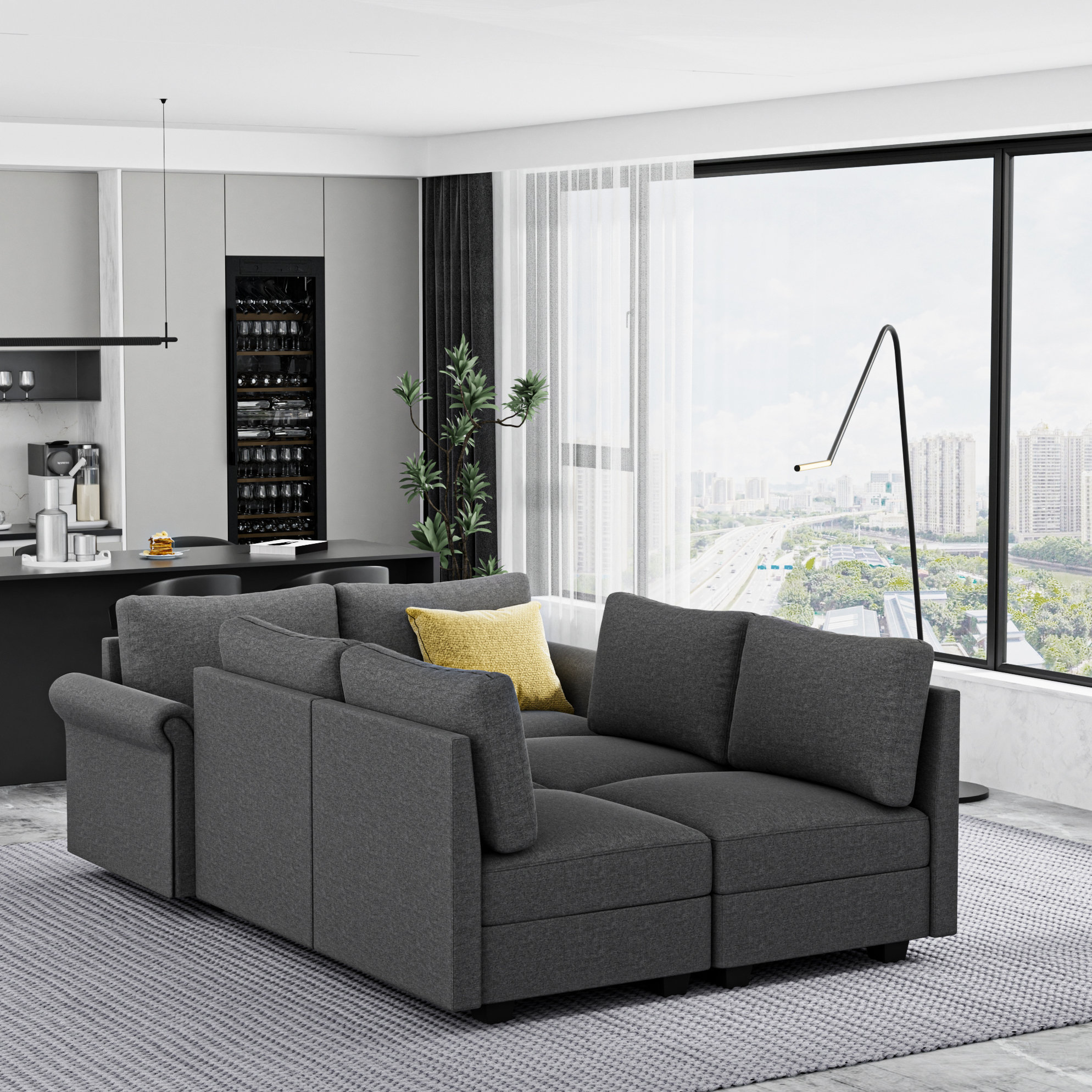 Hokku Designs 6 - Seater U Shaped Convertible Sectional For Home Office ...