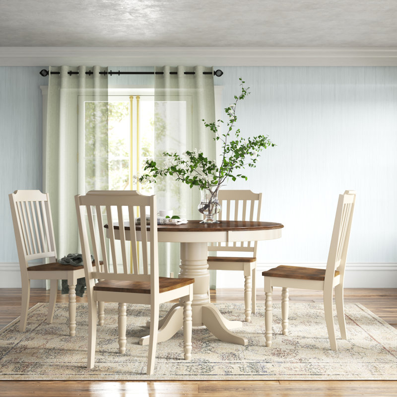 Ensemble de salle à manger en bois d'hévéa massif pour 4 personnes Alyssha, Blanc antique