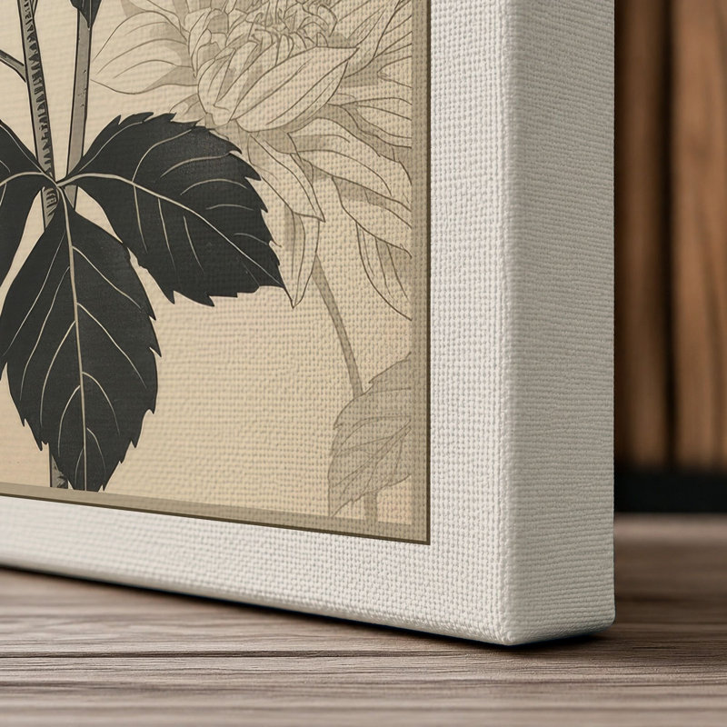 Chrysanthemum Study Japandi - Wrapped Canvas, 36x24 - 91.4 x 61.0 cm, Cream Border