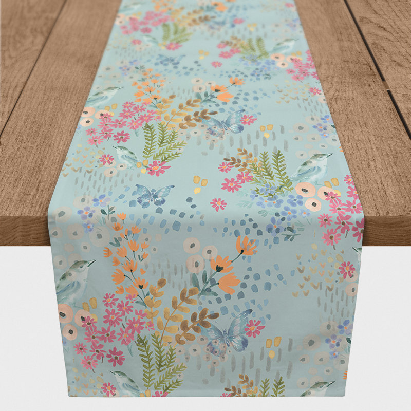 Chemin de table Floral, L 90 po x l 16 po, Bleu