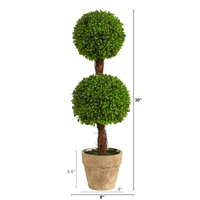 Topiaire de buis artificiel en pot, H 30 po x l 8 po x P 8 po, Brun