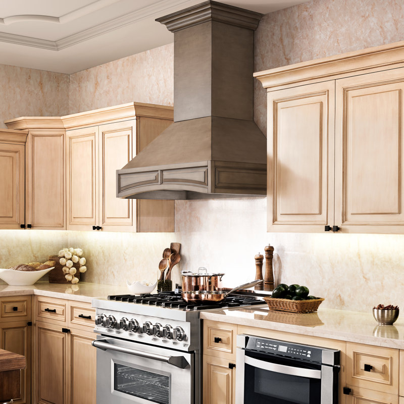 ZLINE 30" Ducted Wooden Wall Mount Range Hood with Dual Remote Blower, Distressed Gray