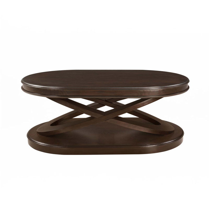 44"W Wood Oval Coffee Table With X-Shaped Base