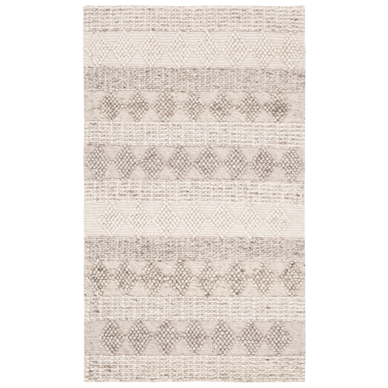 Tapis beige / gris en laine / coton tissé à la main jacques Natura, Rectangle 3 pi x 5 pi