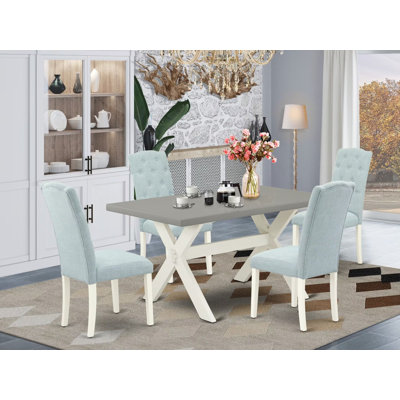 Ensemble de cuisine 5 pièces comprenant une table de salle à manger rectangulaire à pattes en X et 4 chaises Parsons en lin bleu ciel, 91 x 152 cm, multicolore