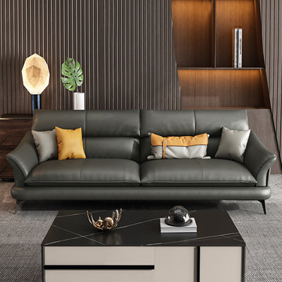 Dark-grey Genuine Leather Standard Sofa cushion Loveseat