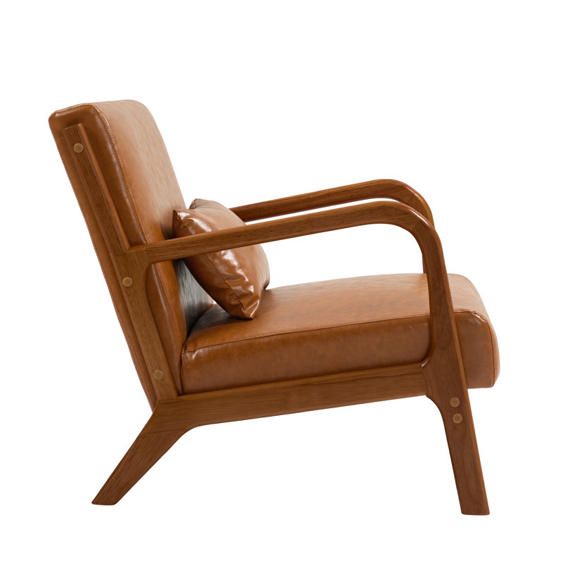 Jyrin 65.5Cm Wide Armchair, Light Brown Faux Leather, Dark Brown Wood