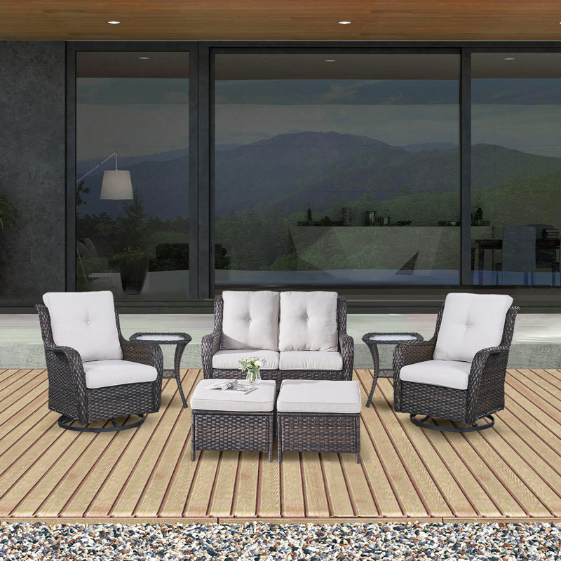 Ensemble de conversation canapé avec coussins 7 pièces Bonia, Beige, Brun