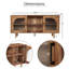 Console de meuble télé 64 pouces, 2 armoires et tablettes en verre arqué, bois de manguier brun noyer