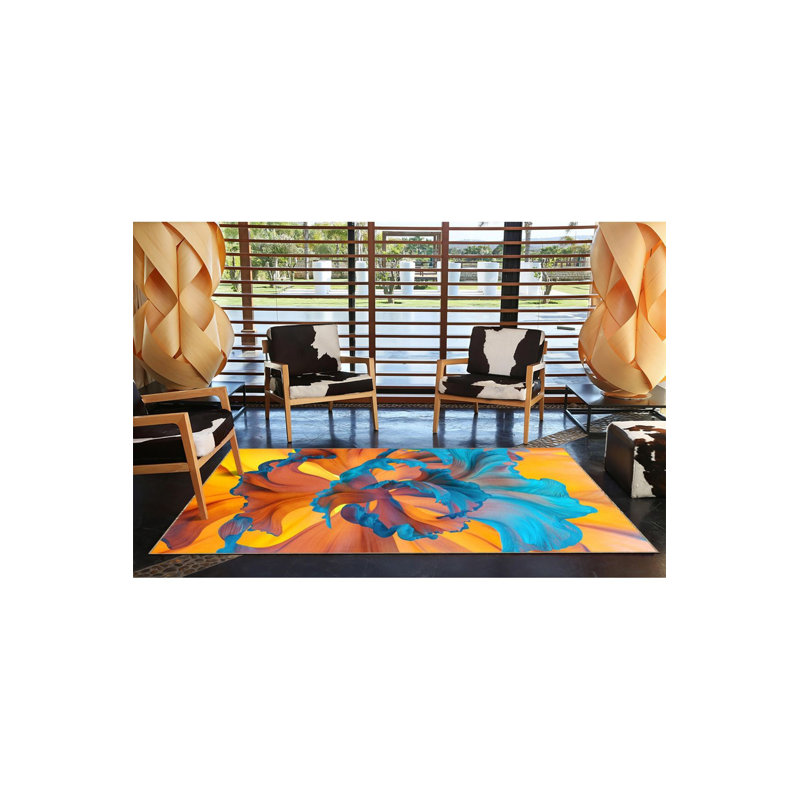 Tapis tissé à longues feuilles à motif floral lavable, Sous-tapis rectangulaire de 3 pi 3 po x 4 pi 11 po