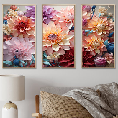 Dahlia Reflection Flowers Field - ensemble d'art mural sur toile Flower Field