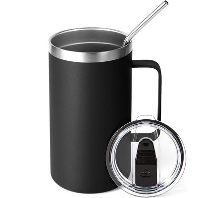 24oz Insulated Coffee Mug with Lid and Straw, Stainless Steel Travel Mugs with Handle, Double Wall Vacuum Leak Proof Coffee Tumbler Cup