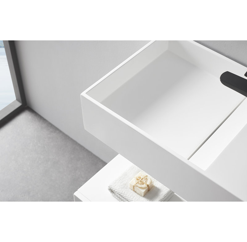 Drain de salle de bain mural ou de comptoir 40 po avec trou de robinet latéral, Blanc
