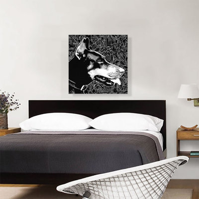 " Doberman Dog Breed Black White Floral Pattern "