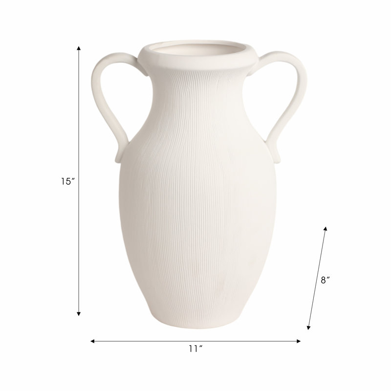 Stoneware Table Vase, 15" H x 11" W x 8" D, White