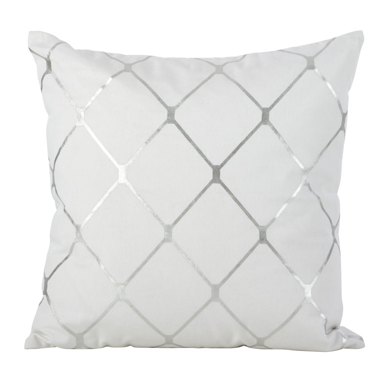 Silver Metallic Diamond Design Down Filled Throw Pillow