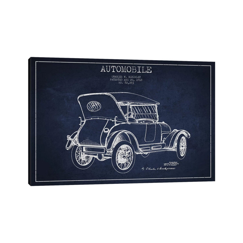 Charles W. McKinley Automobile Patent Sketch (Navy Blue) by Aged Pixel - Wrapped Canvas Gallery-Wrapped Canvas Giclée