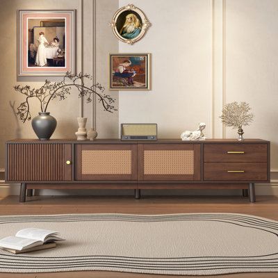 Mid-Century TV Stand For 80 Inch Tvs Entertainment Center With Sliding Doors & Storage Drawers by Bayou Breeze