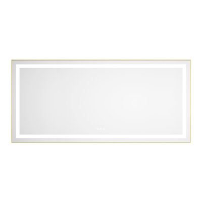 Miroir de meuble-lavabo mural 60 po x 28 po, avant et rétroéclairé, cadre en aluminium, fonction brouillard, 3 températures de couleur, mémoire, contrôle continu de la luminosité, apparence or brossé, idéal pour la salle de bain