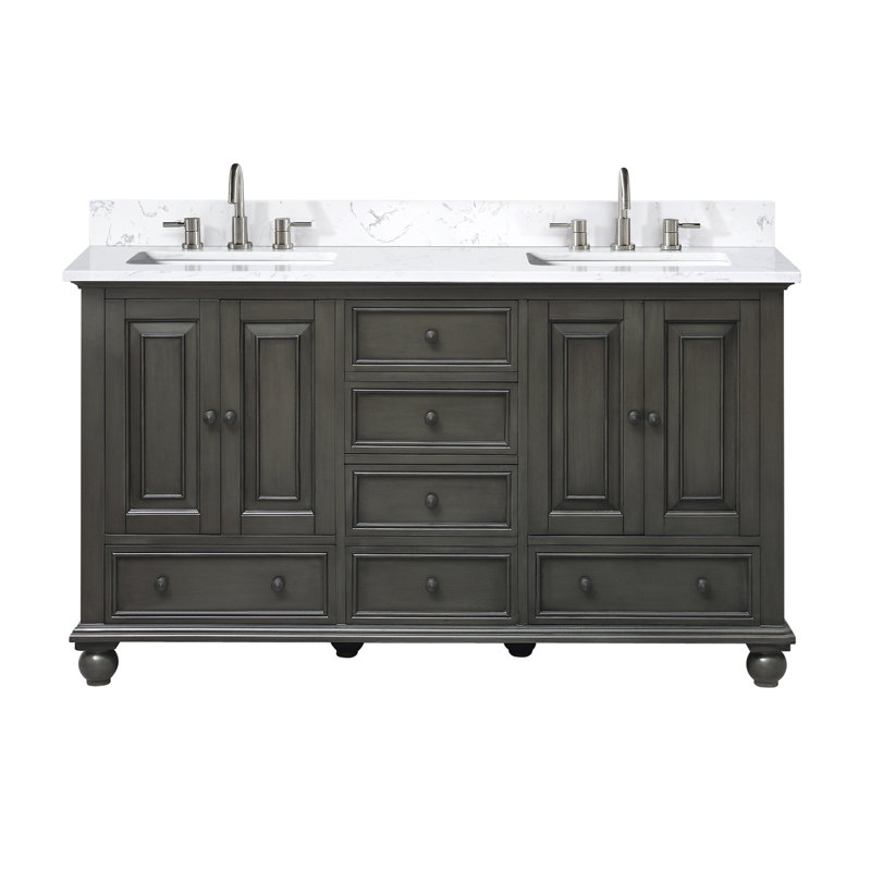 Thompson 61" Double Modern Bathroom Vanity Set, Charcoal Glaze, 72", Carrera White