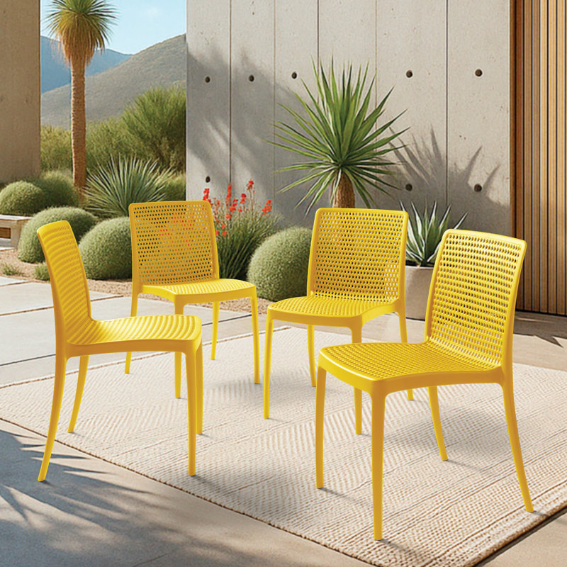 Tramontina Isabelle Stackable Dining Chairs – Stylish Ventilated Seating for Indoor or Outdoor Use, Yellow