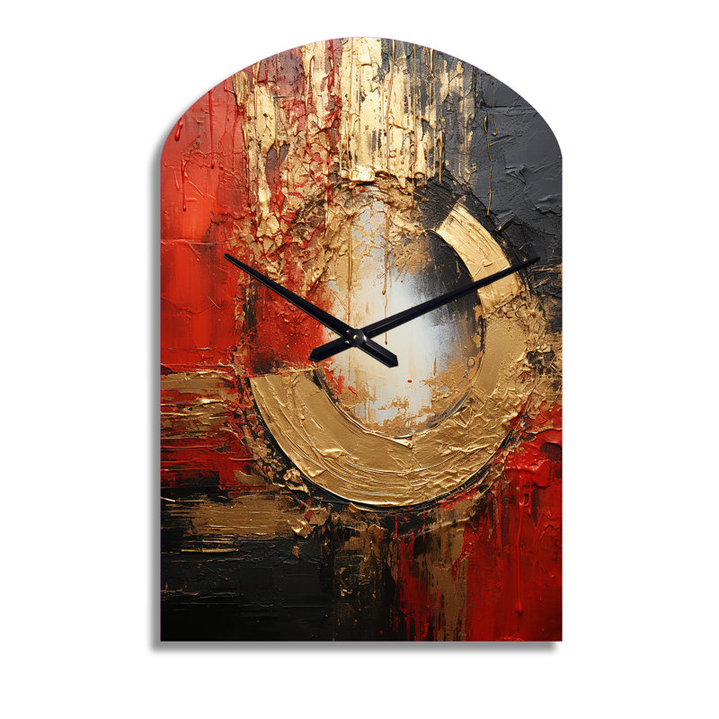 Red Gold Fusion Spiral II - Abstract Spirals Arch, horloge murale, Médium