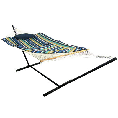 2-Person Polyester Rope Hammock and stand set with Removable Quilted Pad and Pillow - Lakeview