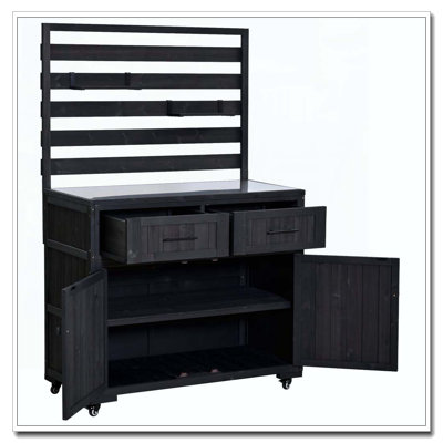 64.9'' H Large Patio Kitchen Island Solid Wood Kitchen Cart