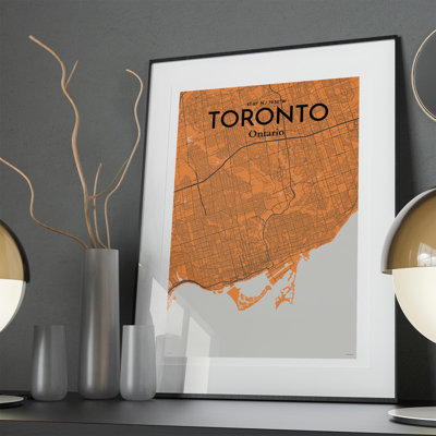 Toronto City Map In Orange - No Frame Print