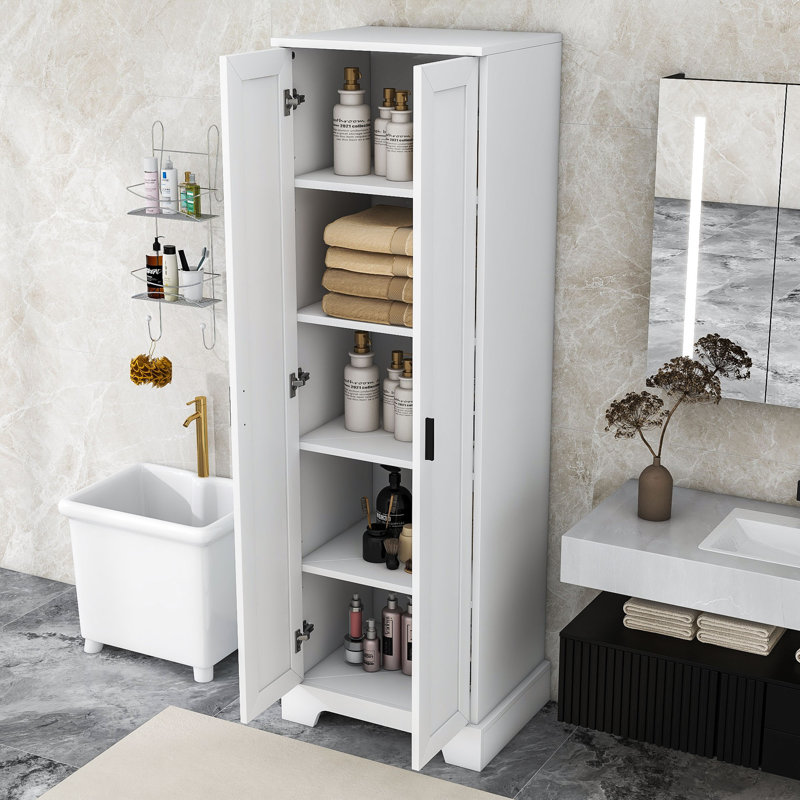 Armoire de salle de bain autoportante Xzavyer, Blanc