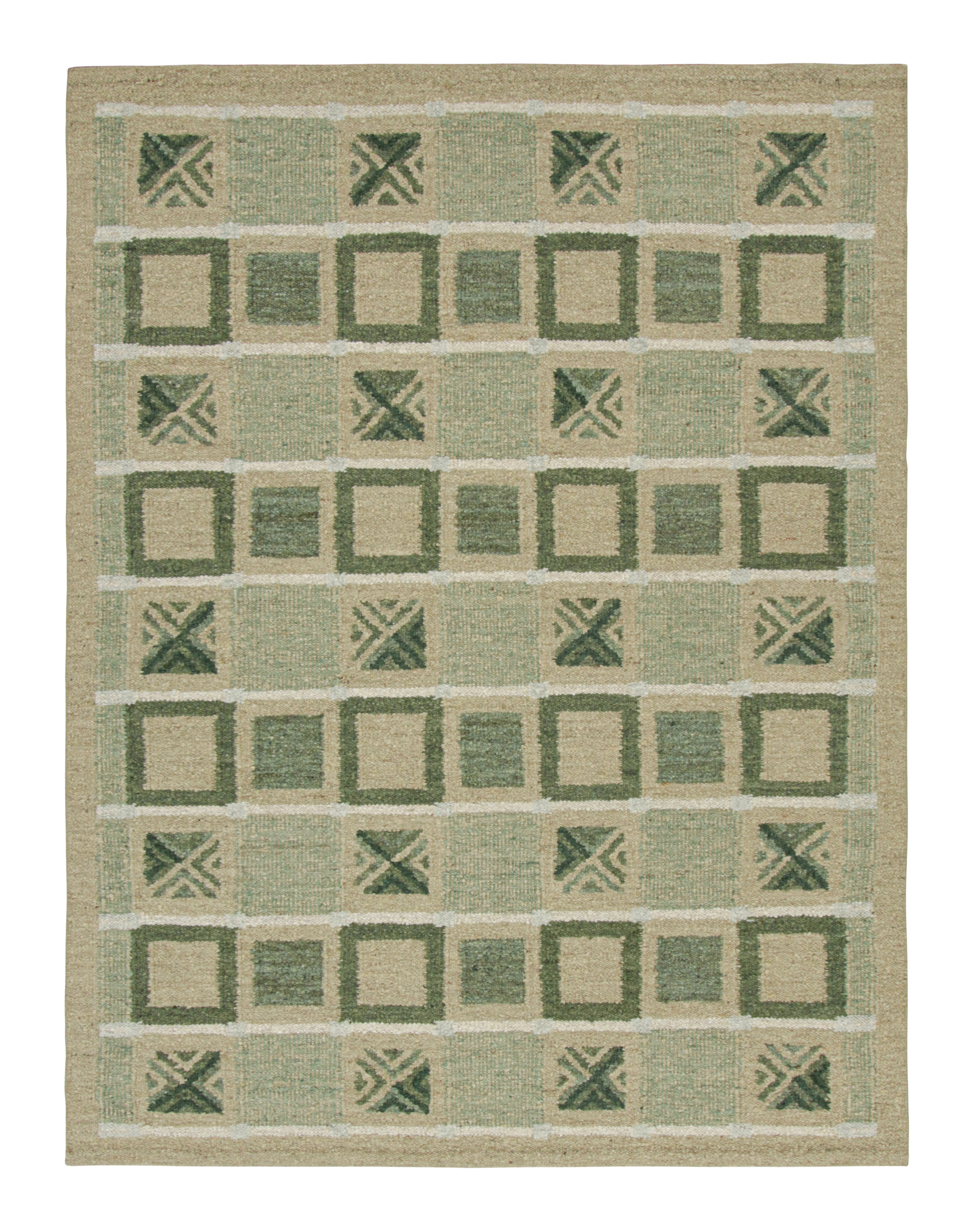 Scandinavia Rug Rug & Kilim’S Scandinavian Style Rug With Green And Beige-Brown ...
