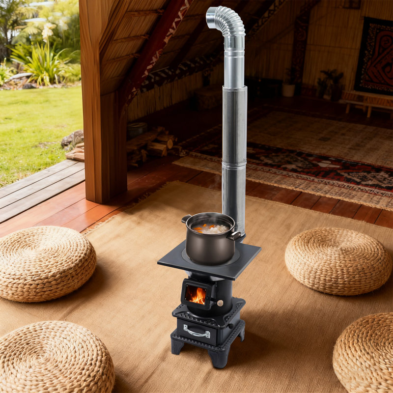 Poêle à bois pour le chauffage et la cuisson à l'intérieur et à l'extérieur