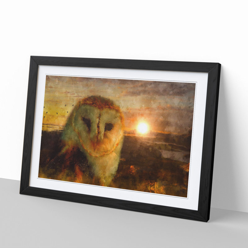 Owl at Sunset - Picture Frame Painting, Black Framed, 48cm H x 65cm W x 2cm D