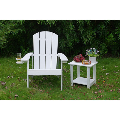 Adirondack Chair, Outdoor Lounge Chair With Built-In Side Cup Holder