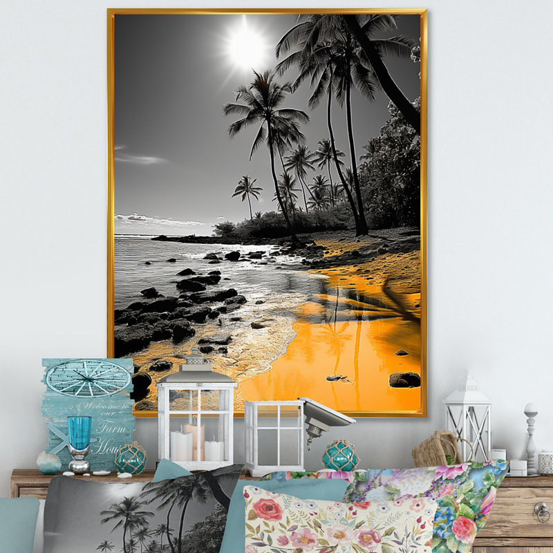 Hawaii Tropical Haven I - Nautical & Beach Canvas Wall Art, H 20 po x l 12 po x P 1 po, Cadre flottant doré