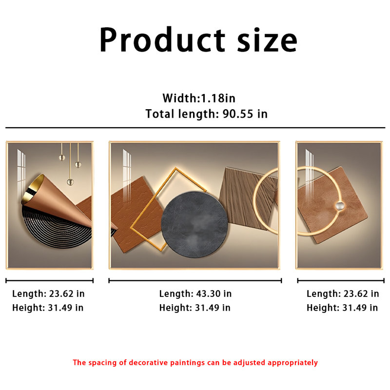 Encadré 3 pièces, H 31,49 po x l 90,55 po x P 1,18 po