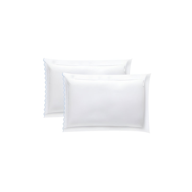 400TC Small Scallop Embroidery Cotton Pillowcases (Set Of 2), White/Light Blue