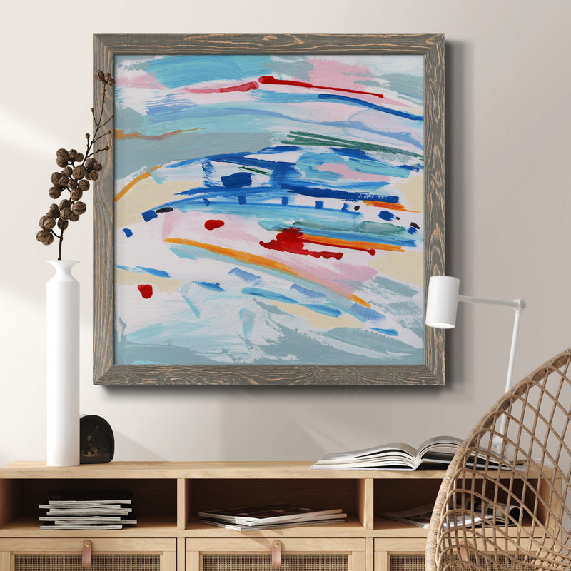 Rosé et bleu - Peinture sur toile encadrée, H 34,5 po x l 34,5 po x P 1 po, Cadre gris
