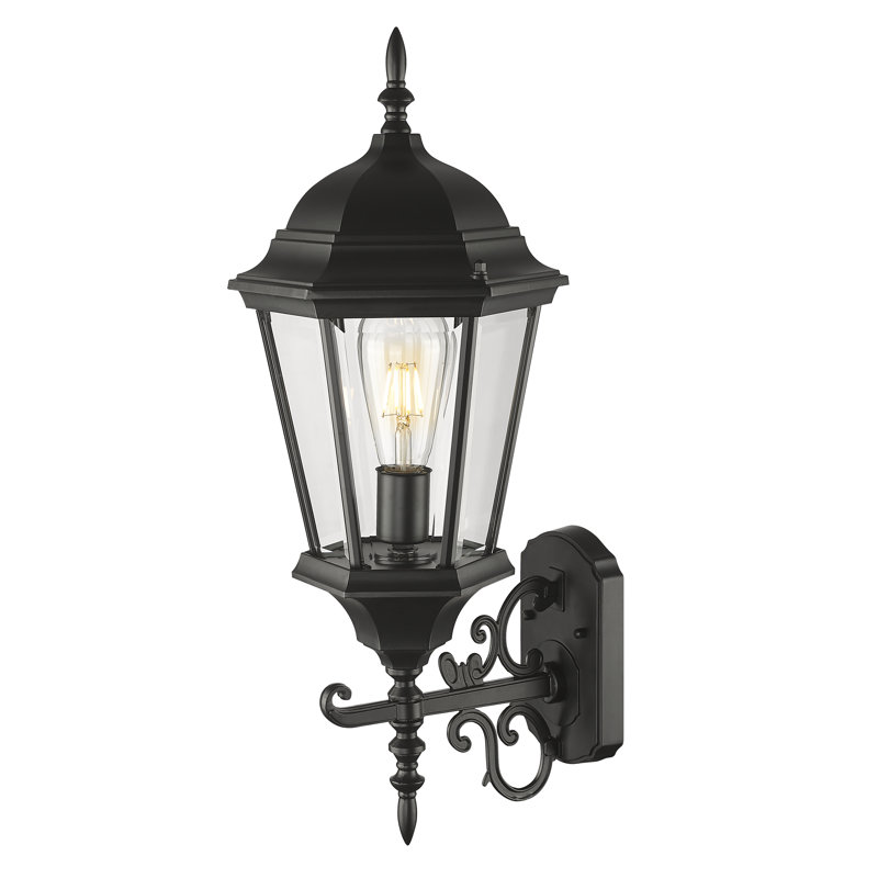 Lanterne murale d'extérieur H 23,5 po Howa, Noir mat, Verre biseauté transparent