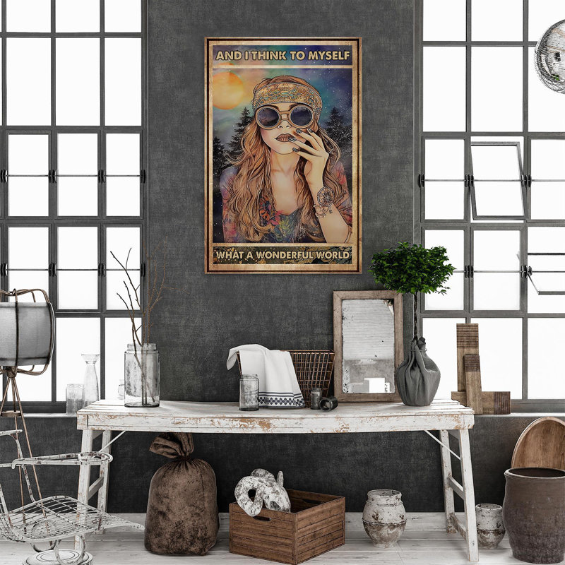 Cherylan Woman What A Wonderful World - 1 pièce, reproduction d'art graphique sur toile tendue, H 36 po x l 24 po x P 1,25 po