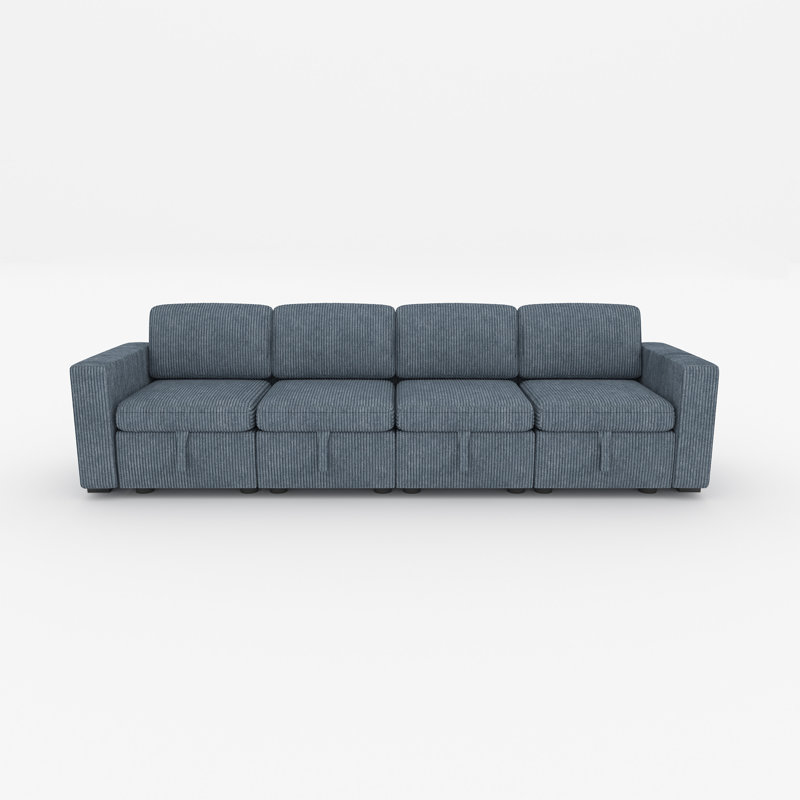 Corduroy Sectional Sofa With Storage Seat, 34" H x 118" W x 32" D, 4