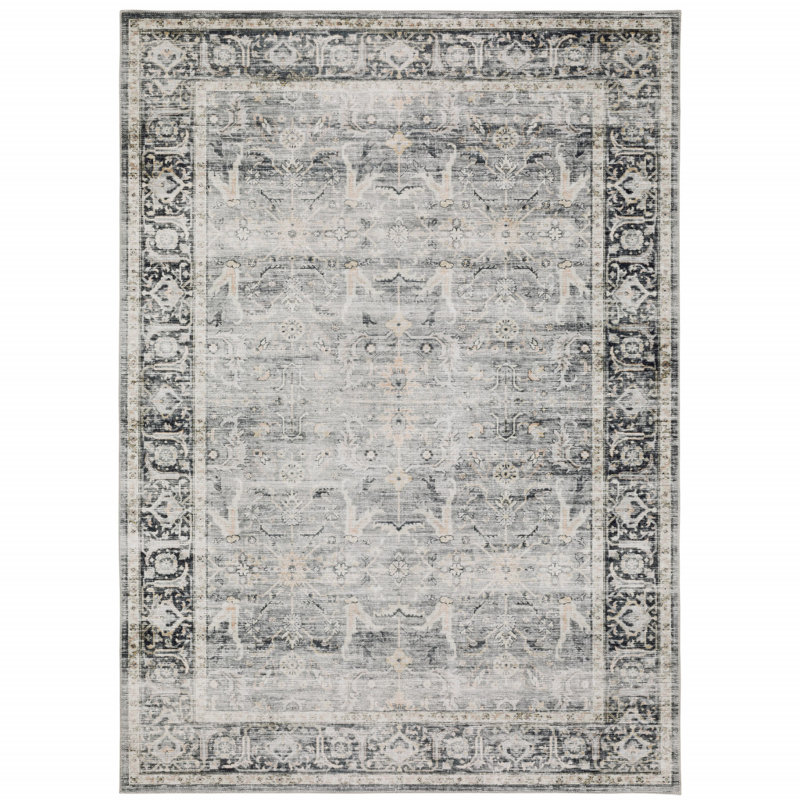 Strouth Machine Washable Performance Charcoal-Gray/Ivory Rug Mat, Rectangle 2' x 3'