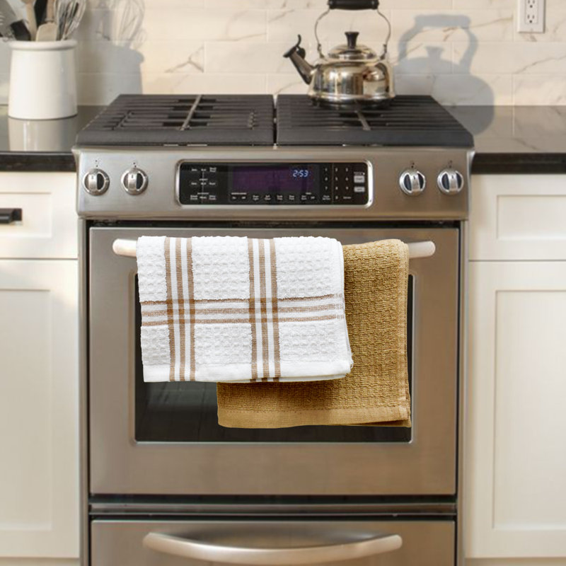 Cotton Stripe Waffle Tea Towel Kitchen Towel, Tan