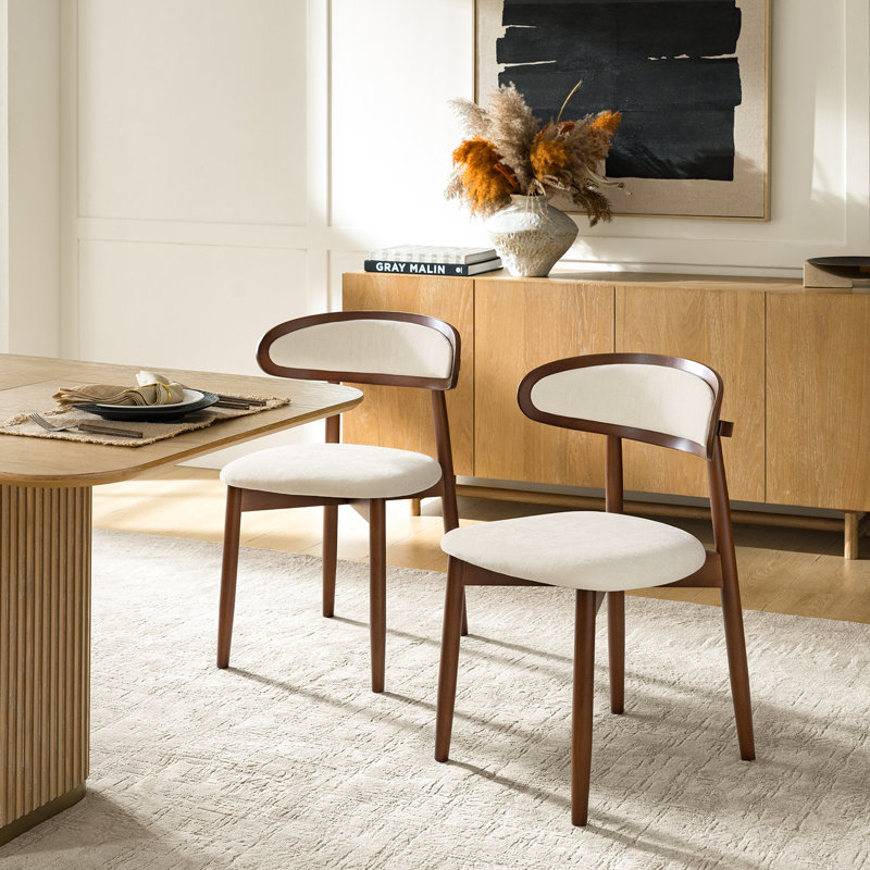 Vicenta Mid-Century Modern Upholstered Dining Chair With Solid Wood Legs, Beige