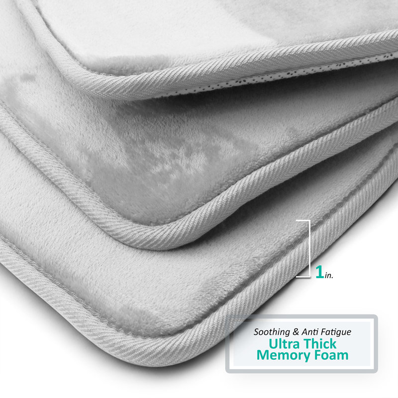 Ultra Soft and Absorbent Memory Foam Bath Rug Set with Non-Slip Backing, Large: 32" L x 20" W, Silver/Gray