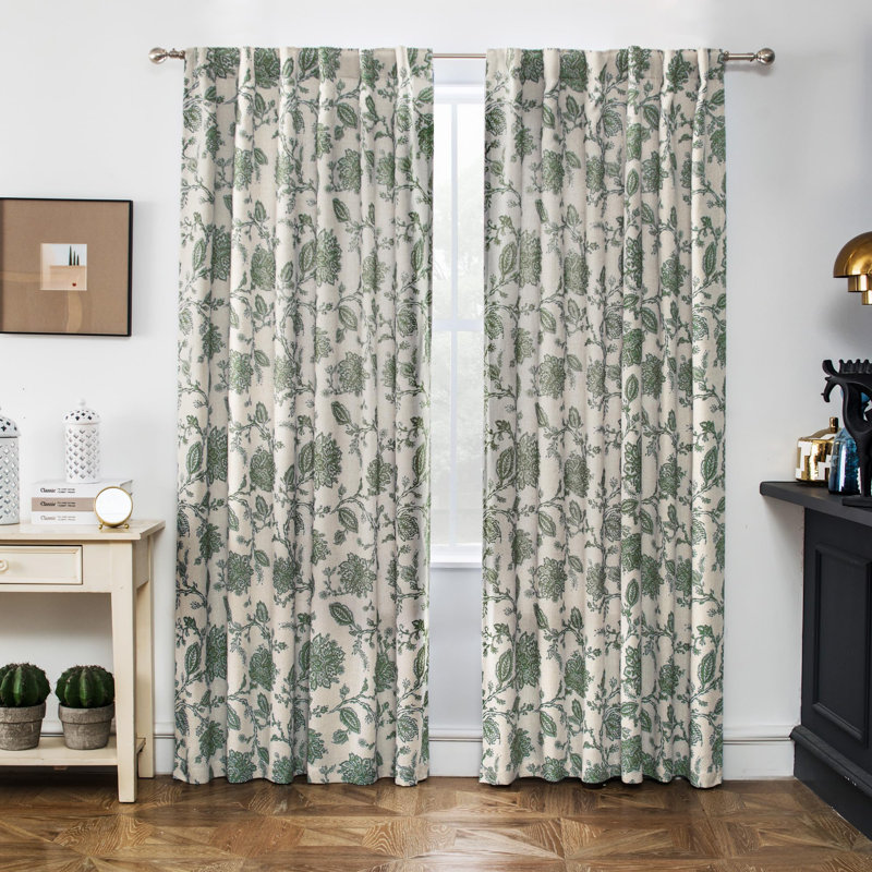 Linen Floral Paisley  Blackout Curtains for Living Room Bedroom  Lined Back Tab Window Drapes Thermal Farmhouse Country Jacobean Curtains 2 panels